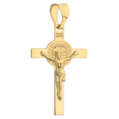 Złoty krzyżyk dwustronny Benedyktyński próby 585